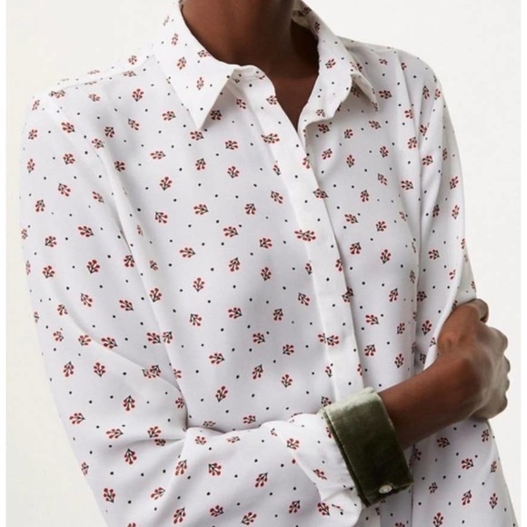 Ann Taylor LOFT Button Up White Pattern Blouse Extra Small - Picture 4 of 5